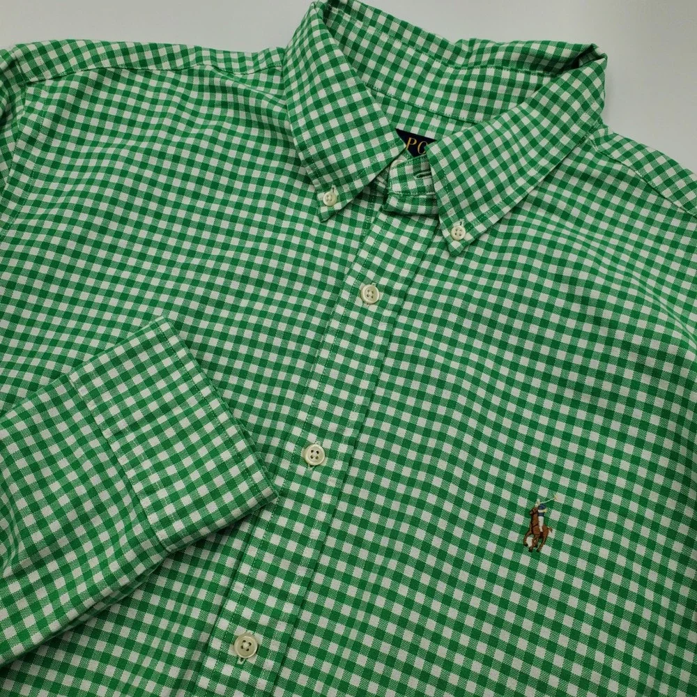 Polo Ralph Lauren Mens XL Classic Fit Gingham Check Button Down Shirt GreenWhite